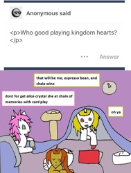 Size: 694x920 | Tagged: safe, artist:ask-luciavampire, imported from derpibooru, oc, pegasus, pony, unicorn, vampire, vampony, ask, ask ponys gamer club, ask-ponys-gamer-club, sleeping, tumblr