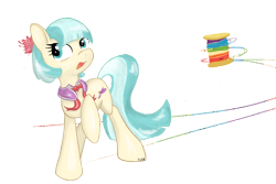 Size: 1800x1200 | Tagged: safe, alternate version, artist:1jet10, artist:jetn-in-dark, imported from derpibooru, coco pommel, earth pony, pony, female, rainbow thread, raised hoof, simple background, solo, thread, transparent background