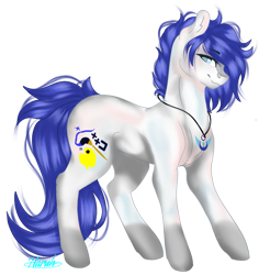 Size: 995x1010 | Tagged: safe, artist:harukah, imported from derpibooru, oc, oc only, oc:isaac pony, earth pony, pony, blue eyes, blue mane, cutie mark, jewelry, male, necklace, simple background, smiley face, smiling, solo, tail, transparent background