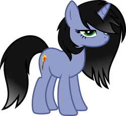 Size: 5978x5510 | Tagged: safe, artist:isaac_pony, imported from derpibooru, oc, oc only, oc:shainer shrapnel shock, pony, unicorn, >:t, black mane, cutie mark, doom equestria, female, green eyes, horns, looking at you, show accurate, simple background, solo, transparent background, vector