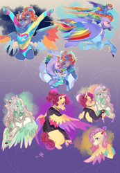 Size: 1300x1880 | Tagged: safe, artist:bunnari, imported from derpibooru, bow hothoof, fluttershy, gentle breeze, posey shy, rainbow blaze, rainbow dash, windy whistles, deer, deer pony, original species, pegasus, peryton, pony, 80s, alternate hairstyle, baby, baby pony, bipedal, blushing, bracelet, brothers, chest fluff, choker, clothes, crying, cuddling, ear piercing, earring, family, father and child, father and daughter, female, flying, glasses, grin, headband, headcanon, hug, jacket, jewelry, leather jacket, leg fluff, leotard, male, mare, markings, mother and child, mother and daughter, piercing, punk, raised hoof, redesign, shipping, shirt, shys, siblings, smiling, stallion, straight, sweat, sweatband, sweater, t-shirt, tears of joy, toothpick, tracksuit, unshorn fetlocks, windyhoof, younger