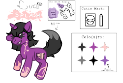 Size: 1102x746 | Tagged: safe, artist:luc1g07ch1, imported from derpibooru, oc, oc only, oc:luci splash, pony, unicorn, horn, markings, ms paint, ponysona, reference sheet, simple background, transparent background, unicorn oc