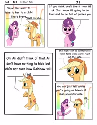 Size: 2550x3300 | Tagged: safe, artist:short tale, imported from derpibooru, applejack, rainbow dash, sugar belle, earth pony, unicorn, comic:aj+rd, advice, appledash, comedy, comic strip, crush, female, lesbian, relationship, romance, shipping