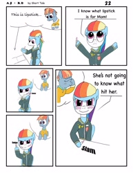 Size: 2550x3300 | Tagged: safe, artist:short tale, imported from derpibooru, applejack, rainbow dash, windy whistles, pegasus, comic:aj+rd, appledash, comic strip, facehoof, female, lesbian, lipstick, makeup, note, romance, shipping, war paint