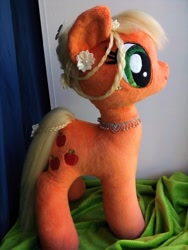 Size: 750x999 | Tagged: safe, imported from derpibooru, applejack, earth pony, pony, advertisement, auction, braid, collar, flower, flower in hair, hairstyle, handmade, irl, jewelry, mane, photo, plushie, toy