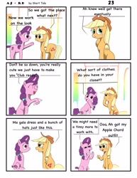 Size: 2550x3300 | Tagged: safe, artist:short tale, imported from derpibooru, applejack, rainbow dash, sugar belle, earth pony, unicorn, comic:aj+rd, advice, appledash, comedy, comic strip, digital art, female, lesbian, romance, shipping