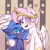 Size: 1024x1024 | Tagged: safe, artist:justkattyo, artist:muna, imported from derpibooru, princess celestia, princess luna, alicorn, pony, abstract background, chest fluff, crown, cute, cutelestia, female, filly, hoof around neck, jewelry, looking at you, lunabetes, no pupils, one eye closed, one wing out, pink-mane celestia, regalia, s1 luna, siblings, sisters, wings, wink, young celestia, young luna