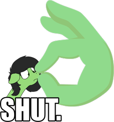 Size: 1932x2065 | Tagged: safe, artist:czaroslaw, imported from derpibooru, oc, oc:anon, oc:filly anon, earth pony, pony, disembodied hand, emoji, female, filly, hand, ok hand emoji, ok hand sign, reaction image, simple background, text, transparent background