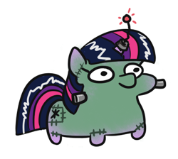 Size: 429x384 | Tagged: safe, artist:jargon scott, imported from derpibooru, twilight sparkle, pony, antenna, clothes, costume, frankenstein's monster, halloween, halloween costume, holiday, simple background, solo, squatpony, twiggie, white background