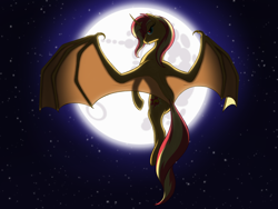 Size: 2000x1500 | Tagged: safe, artist:nebulastar985, imported from derpibooru, sunset shimmer, alicorn, bat pony, bat pony alicorn, pony, bat ponified, bat wings, female, flying, full moon, horn, mare, moon, night, race swap, solo, stars, wings