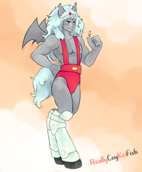 Size: 1918x2329 | Tagged: safe, artist:reallycoykoifish, imported from derpibooru, anthro, bat pony, pony, unguligrade anthro, human facial structure, male, muscles, pinup, solo, white hair