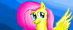 Size: 1051x435 | Tagged: safe, artist:maverickmam, imported from derpibooru, fluttershy, pegasus, pony, abstract background, bust, cute, female, mare, shyabetes, solo