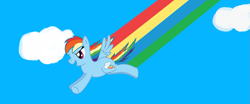 Size: 1237x513 | Tagged: safe, artist:maverickmam, imported from derpibooru, rainbow dash, pegasus, pony, cloud, female, flying, mare, rainbow trail, solo