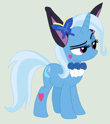 Size: 394x443 | Tagged: safe, artist:jadeharmony, artist:jadethepegasus, imported from derpibooru, trixie, butterfly, pony, unicorn, bunny ears, clothes, cosplay, costume, crossover, female, flower, hairpin, heart, jewelpet, luea, mare, simple background, solo