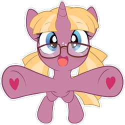 Size: 1521x1518 | Tagged: safe, artist:pestil, imported from ponybooru, oc, oc only, oc:butter berry, pony, unicorn, bipedal, cute, female, filly, glomp, heart, incoming hug, looking at you, simple background, solo, transparent background