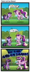 Size: 312x750 | Tagged: safe, artist:gray--day, imported from derpibooru, princess cadance, twilight sparkle, alicorn, pony, unicorn, alternate ending, bipedal, clapping, comic, crossed arms, crossed hooves, female, filly, filly twilight sparkle, grin, harlem shake, smiling, sunglasses, sunshine sunshine, teen princess cadance, younger