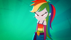 Size: 1920x1080 | Tagged: safe, imported from derpibooru, screencap, rainbow dash, eqg summertime shorts, equestria girls, raise this roof, angry, cute, fall formal outfits, female, madorable, multicolored hair, rainbow dash is best facemaker, rainbow hair, sleeveless, solo