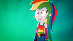 Size: 1920x1080 | Tagged: safe, imported from derpibooru, screencap, rainbow dash, eqg summertime shorts, equestria girls, raise this roof, animation error, clothes, discovery family logo, dress, faic, fall formal outfits, female, multicolored hair, open mouth, rainbow dash is best facemaker, rainbow hair, shocked, sleeveless, solo