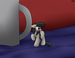 Size: 2940x2253 | Tagged: safe, artist:the-furry-railfan, imported from derpibooru, octavia melody, earth pony, pony, annoyed, clothes, couch, female, floppy ears, food, indoors, micro, mug, octavia is not amused, open mouth, raised hoof, robe, shrunk, size difference, solo, tea, tiny, unamused