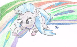 Size: 2781x1708 | Tagged: safe, artist:goldenflow, imported from derpibooru, silverstream, classical hippogriff, hippogriff, uprooted, colored pencil drawing, cute, diastreamies, female, lidded eyes, lidden eyes, lying down, paintbrush, painting, prone, quadrupedal, scene interpretation, smiling, solo, traditional art, zoomorphic