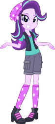 Size: 1316x2929 | Tagged: safe, artist:sketchmcreations, imported from derpibooru, starlight glimmer, equestria girls, mirror magic, spoiler:eqg specials, beanie, cargo shorts, clothes, commission, confident, female, hat, long hair, looking at you, multicolored hair, shorts, shrug, simple background, smiling, smiling at you, socks, solo, transparent background, vector