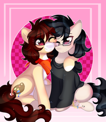 Size: 4520x5200 | Tagged: safe, artist:2pandita, imported from derpibooru, oc, oc only, earth pony, pony, absurd resolution, clothes, female, glasses, hoodie, mare, one eye closed