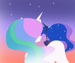 Size: 1836x1527 | Tagged: safe, artist:stellamoonshine, artist:stellamoonshineyt, imported from derpibooru, princess celestia, princess luna, alicorn, pony, duo, hug, royal sisters, sisters, winghug