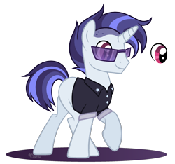 Size: 2015x1886 | Tagged: safe, artist:strawberry-spritz, imported from derpibooru, pony, unicorn, clothes, male, offspring, parent:neon lights, parent:vinyl scratch, parents:vinylights, simple background, solo, stallion, sunglasses, transparent background