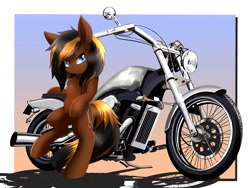 Size: 4000x3000 | Tagged: safe, artist:phoenixperegrine, imported from derpibooru, oc, oc only, earth pony, pony, bipedal, bipedal leaning, chest fluff, female, leaning, looking at you, mare, motorcycle, solo