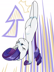 Size: 1668x2224 | Tagged: safe, artist:batipin, imported from derpibooru, rarity, pony, unicorn, arrow, female, kicking, legs together, mare, solo, upside down