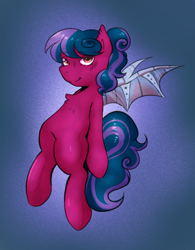 Size: 624x800 | Tagged: safe, artist:poofindi, imported from derpibooru, oc, bat pony, artificial wings, augmented, bat pony oc, bat wings, looking at you, mechanical wing, simple background, wings