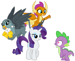 Size: 8318x6851 | Tagged: safe, artist:andoanimalia, artist:cheezedoodle96, artist:memnoch, edit, imported from derpibooru, gabby, rarity, smolder, spike, dragon, griffon, pony, unicorn, the fault in our cutie marks, .svg available, bedroom eyes, cute, eyeshadow, female, flying, gabbybetes, happy, heart eyes, lidded eyes, looking at you, love triangle, makeup, male, mare, missing accessory, shipping, simple background, smiling, smolderbetes, spabby, sparity, spike gets all the girls, spolder, straight, svg, transparent background, vector, wingding eyes