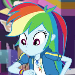 Size: 800x800 | Tagged: safe, imported from derpibooru, screencap, rainbow dash, equestria girls, equestria girls series, holidays unwrapped, spoiler:eqg series (season 2), animation error, cropped, dashing through the mall, female, geode of super speed, magical geodes, solo
