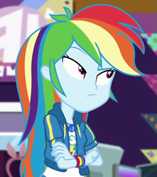 Size: 835x945 | Tagged: safe, imported from derpibooru, screencap, rainbow dash, equestria girls, equestria girls series, holidays unwrapped, spoiler:eqg series (season 2), cropped, crossed arms, dashing through the mall, female, geode of super speed, magical geodes, solo