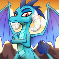 Size: 2048x2048 | Tagged: safe, artist:whitequartztheartist, imported from derpibooru, princess ember, dragon, crossed arms, dragon lord, dragon lord ember, dragoness, female, solo