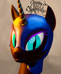 Size: 1652x2000 | Tagged: safe, artist:weedy, imported from derpibooru, nightmare moon, alicorn, pony, 3d, blender, gray background, halloween, holiday, nightmare night, simple background, solo
