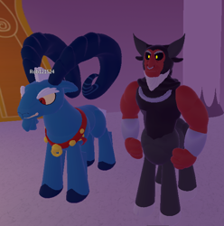 Size: 606x611 | Tagged: safe, imported from derpibooru, screencap, grogar, lord tirek, centaur, sheep, 3d, antagonist, arms, beard, canterlot, chestplate, eyebrows, facial hair, game, gritted teeth, horns, male, name tag, nose piercing, nose ring, piercing, ram, roblox, roleplay is magic, septum piercing, wristband