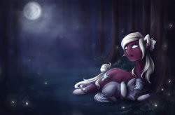 Size: 3508x2298 | Tagged: safe, artist:cvanilda, imported from derpibooru, oc, oc only, oc:lineth, earth pony, pony, colt, duo, earth pony oc, eyes closed, female, forest, full moon, looking up, lying down, male, mare, moon, night, prone, siblings, sleeping, tree