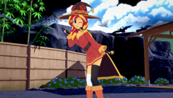 Size: 1280x720 | Tagged: safe, artist:legions20, imported from derpibooru, sunset shimmer, equestria girls, 3d, cape, clothes, cosplay, costume, cute, halloween, holiday, koikatsu, konosuba, megumin, smiling, socks, thigh highs, zettai ryouiki