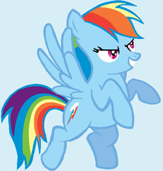Size: 527x553 | Tagged: safe, artist:maverickmam, imported from derpibooru, rainbow dash, pegasus, pony, blue background, female, grin, mare, rearing, simple background, smiling, solo
