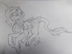 Size: 1440x1080 | Tagged: safe, artist:silentwolf-oficial, imported from derpibooru, oc, oc only, alicorn, pony, alicorn oc, chest fluff, feathered fetlocks, horn, leonine tail, lineart, signature, traditional art, wings
