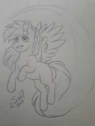 Size: 720x960 | Tagged: safe, artist:silentwolf-oficial, imported from derpibooru, oc, oc only, pegasus, pony, lineart, pegasus oc, signature, traditional art, wings