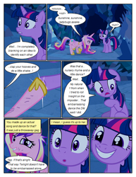 Size: 612x792 | Tagged: safe, artist:newbiespud, edit, edited screencap, imported from derpibooru, screencap, princess cadance, twilight sparkle, alicorn, pony, unicorn, comic:friendship is dragons, a canterlot wedding, cave, comic, crystal, dialogue, eyelashes, female, grin, hoof shoes, hoofbump, horn, injured, mare, messy mane, screencap comic, smiling, unicorn twilight, worried