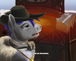 Size: 2500x2000 | Tagged: safe, artist:potes, oc, oc only, oc:diamond tip, pony, empire of dust, hat, jewelry, male, meme, necklace, signature, solo, stallion