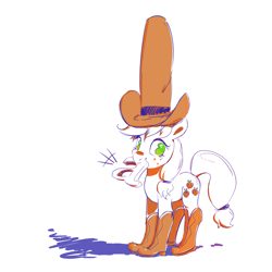 Size: 3688x3688 | Tagged: safe, artist:kerpupu, applejack, earth pony, pony, boots, clothes, cowboy boots, cowboy hat, female, freckles, hat, mare, mouth hold, shoes, simple background, solo, tall hat, white background