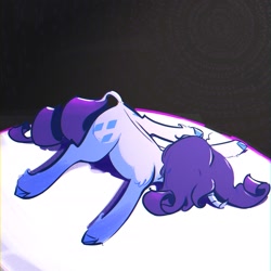 Size: 1920x1920 | Tagged: safe, artist:kerpupu, rarity, classical unicorn, pony, unicorn, both cutie marks, cloven hooves, female, leonine tail, lying down, mare, solo, spread eagle, unshorn fetlocks