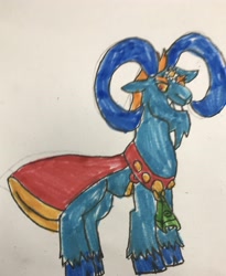 Size: 2734x3333 | Tagged: safe, artist:whistle blossom, imported from derpibooru, grogar, sheep, series:the legend of celestia, evil grin, ganondorf, grin, looking at you, male, marker drawing, ram, simple background, smiling, solo, the legend of zelda, traditional art, white background