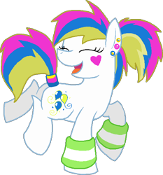 Size: 598x643 | Tagged: safe, artist:starryoak, lemon daze, earth pony, pony, 80s lemon daze, balloon, bracelet, cute, cutie mark, dancing, ear piercing, earring, excited, eyes closed, female, happy, heart, jewelry, lemondorable, mare, older, older lemon daze, piercing, ponytail, sweet lemonade