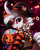 Size: 2550x3209 | Tagged: safe, artist:pridark, imported from derpibooru, part of a set, oc, oc only, lycanroc, pony, candy, clothes, commission, food, halloween, holiday, horn, jack-o-lantern, lycanroc midnight, midnight lycanroc, nintendo, open mouth, pokémon, ponified, pumpkin, socks, solo, striped socks, ych result