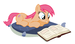 Size: 1422x846 | Tagged: safe, artist:elementbases, artist:moonlightthegriffon, imported from derpibooru, tropical spring, earth pony, pony, book, happi, happy, pillow, reading, simple background, solo, white background